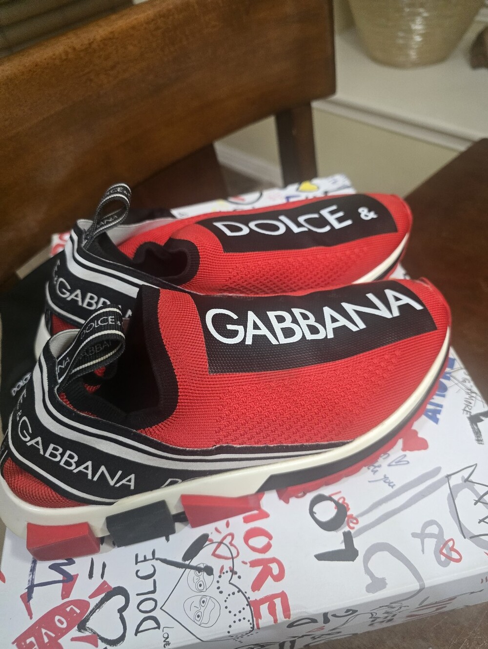 Dolce & Gabbana Red Slip-On Logo Sneakers Size 39 - Picture 3 of 10